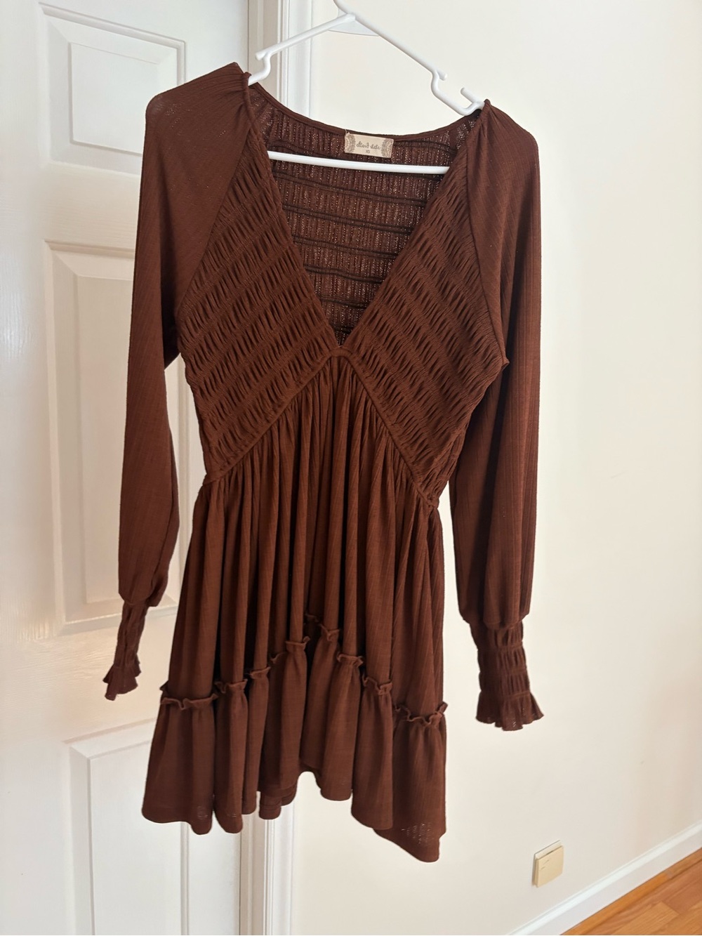 Altar'd State Brown Long-Sleeve V-Neck Mini Dress